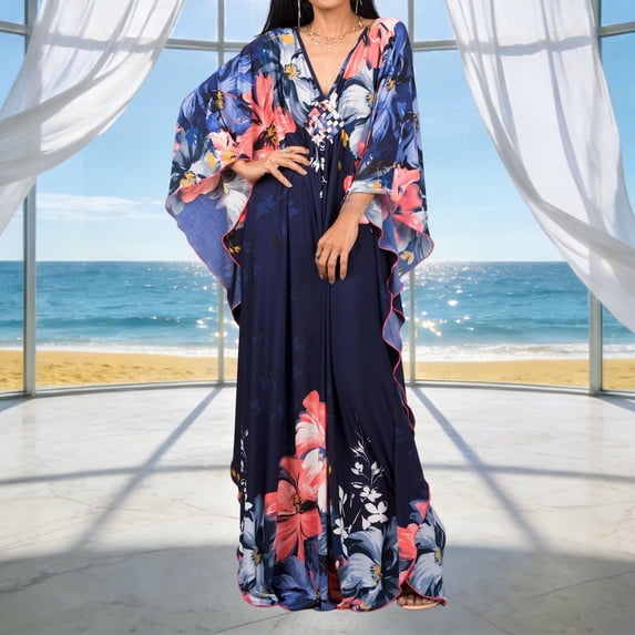 Taqqpue Kaftan Dress for Women,Plus Size Hawaiian Batwing Sleeve Beach Cover Up Loose Vacation Maxi Dress Summer Swimsuit Dresses Under 10 Dollars for Women