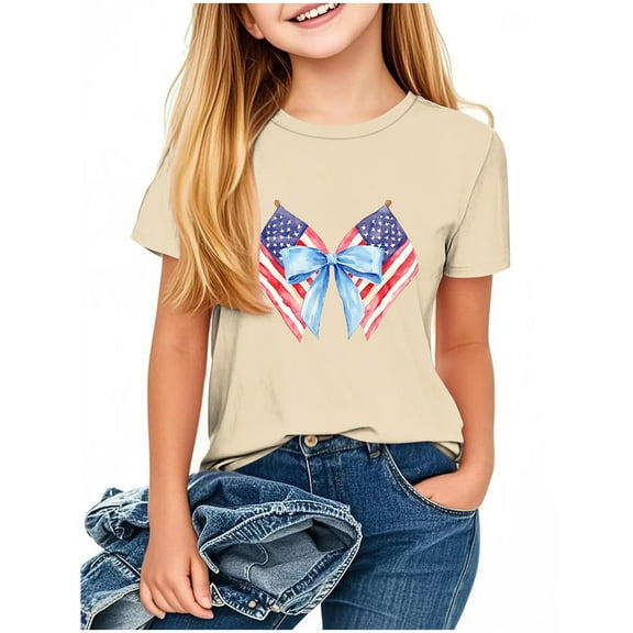 Taqqpue Kid 4th of July T-Shirts Boys Girls American Flag Shirt Patriotic Top Short Sleeve Crew Neck Tees for Girls Boys 2-13 Years
