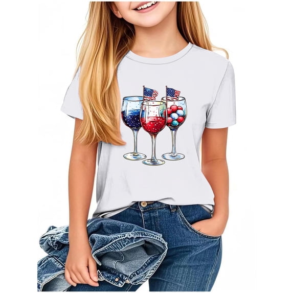 Taqqpue Kid 4th of July T-Shirts Boys Girls American Flag Shirt Patriotic Top Short Sleeve Crew Neck Tees for Girls Boys 2-13 Years