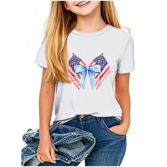 Taqqpue Kid 4th of July T-Shirts Boys Girls American Flag Shirt Patriotic Top Short Sleeve Crew Neck Tees for Girls Boys 2-13 Years