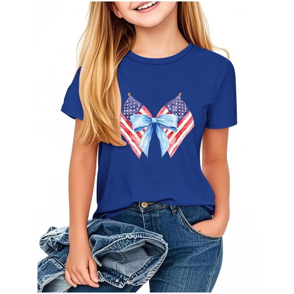 Taqqpue Kid 4th of July T-Shirts Boys Girls American Flag Shirt Patriotic Top Short Sleeve Crew Neck Tees for Girls Boys 2-13 Years