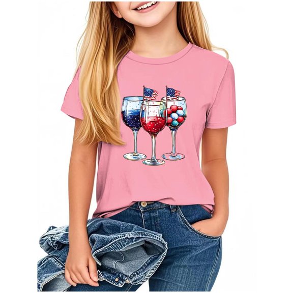 Taqqpue Kid 4th of July T-Shirts Boys Girls American Flag Shirt Patriotic Top Short Sleeve Crew Neck Tees for Girls Boys 2-13 Years