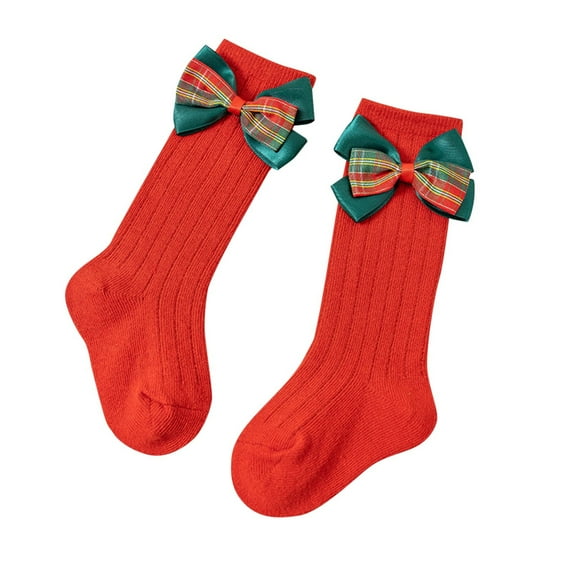 Taqqpue Kids Christmas Socks, Fun Novelty Bows Winter Warm Crew Socks, Knee High Socks Funny Xmas Gifts for Boys Girls 0-4 Years