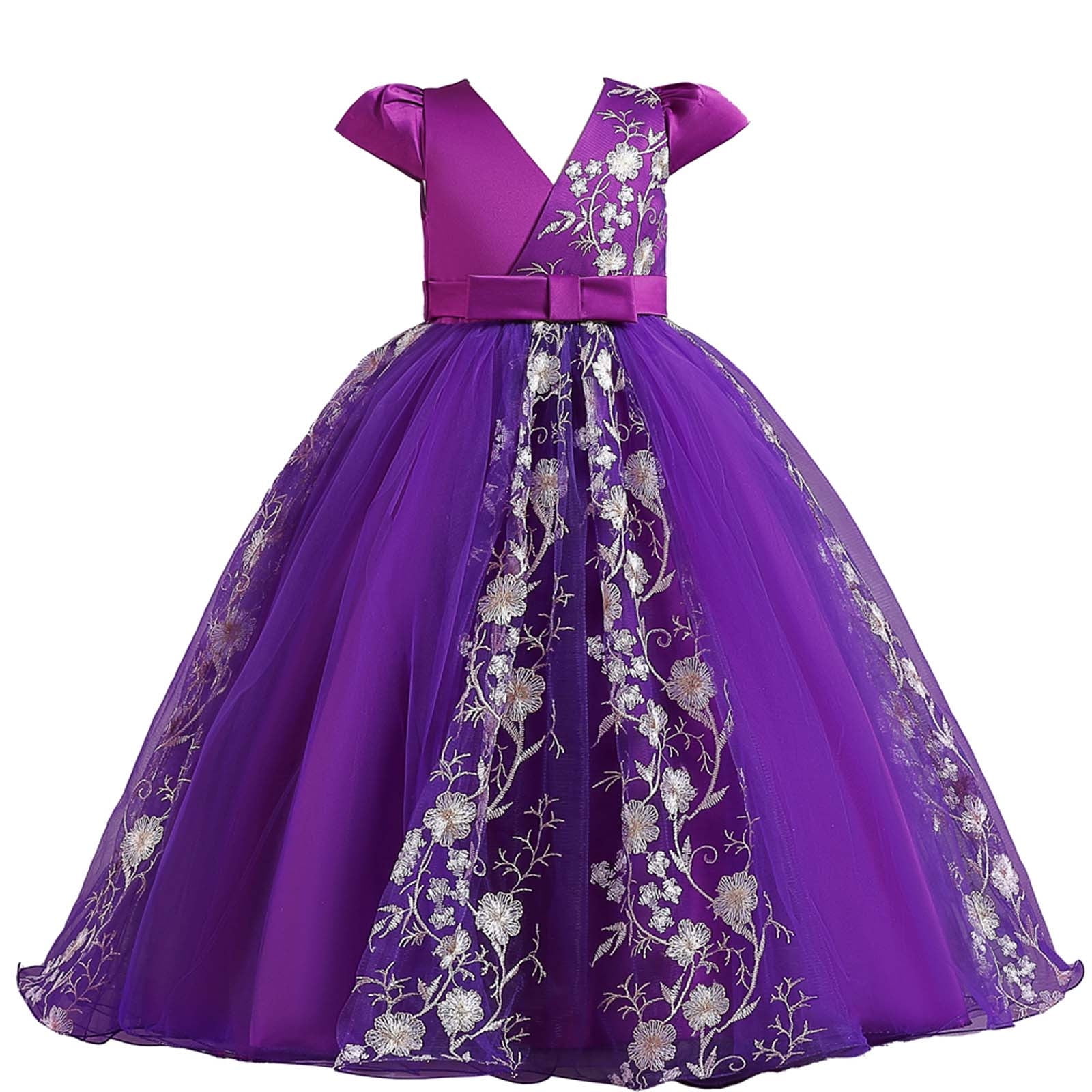 FEESHOW Girls’ Flutter Sleeve Chiffon Dress – Long Flower Girl Dress For Wedding, Party, Prom, Lavender - View #6
