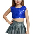 thumbnail image 1 of Taqqpue Kids Girls Sequins Dance Sleeveless Round Neck Crop Tops Athletic Shirts Jazz Hip Hop Stage Performance Tank Vest Dancewear, 1 of 4