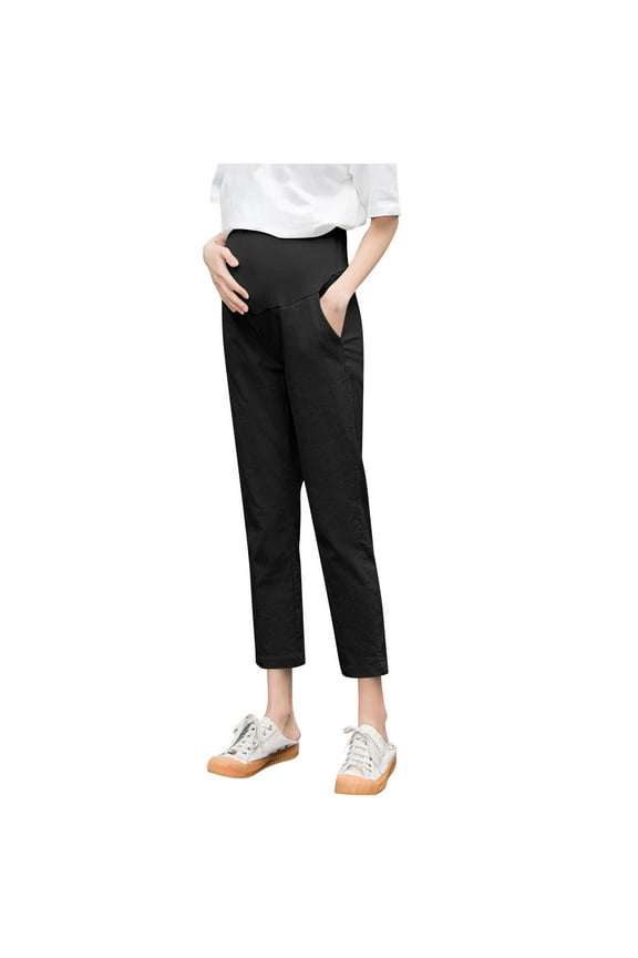 Linen Cotton Maternity Pants for Work Over The Belly Straight Leg Dress Pants Strethy Pregnancy Office Casual Yoga Pants
