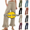thumbnail image 1 of Taqqpue Linen Pants for Women Casual Solid Color Elastic High Waisted Ruffle Hem Palazzo Pants Boho Loose Fit Flowy Wide Leg Pants Trousers with Pockets, 1 of 7