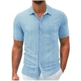 thumbnail image 1 of Taqqpue Linen Shirts for Men Short Sleeve Button Down Blouse Tos Casual Summer Beach Solid Color Tees with Pockets, 1 of 7