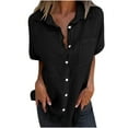 thumbnail image 1 of Taqqpue Linen Shirts for Women Short Sleeve Button Down Shirts Loose Casual Cotton Collared V Neck Solid Lightweight Blouses Tops with pocket, 1 of 6
