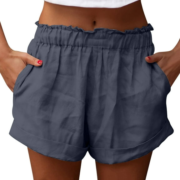Taqqpue Linen Shorts for Women Plus Size High Waisted Elastic Waist Casual Summer Beach Lounge Comfy Shorts Summer Pull On Short Pants with Pockets