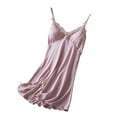 thumbnail image 1 of Taqqpue Lingerie for Women Casual Solid Color Soft V Neck Spaghetti Strap Pajama Dress Nightshirts Flowy Knee Length Sleeveless Strap Chemise Nightgowns Sleepwear with Built In Bra, 1 of 5
