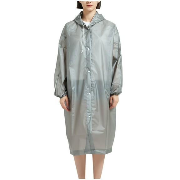 Taqqpue Long Rain Coat for Women Men, Solid Color Lightweight Button Outdoor Waterproof Raincoat with Hood, Packable Rain Jacket Windbreaker with Pockets