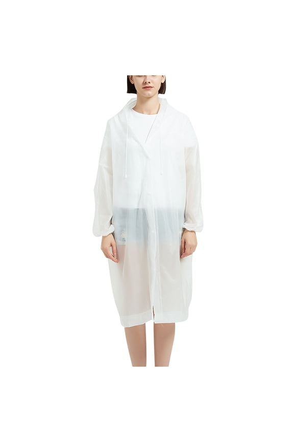 Long Rain Coat for Women Men, Solid Color Lightweight Button Outdoor Waterproof Raincoat with Hood, Packable Rain Jacket Windbreaker with Pockets