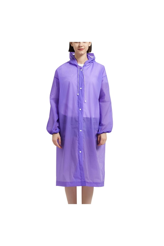 Long Rain Coat for Women Men, Solid Color Lightweight Button Outdoor Waterproof Raincoat with Hood, Packable Rain Jacket Windbreaker with Pockets