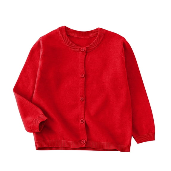 Taqqpue Long Sleeve Cardigan for Boys Girls Casual Solid Color Crew Neck Button Down Sweater Jackets Plus Size Outerwear Loose Fit Fleece Knitted Blouse Tops for Kids 2-10Y