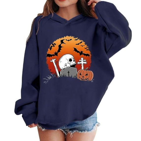 Taqqpue Long Sleeve Hoodies for Boys Girls Casual Halloween Pumpkin Face Printed Hooded Sweatshirt Fall Winter Loose Fit Y2K Oversized Pullover Tops with Pockets for Halloween