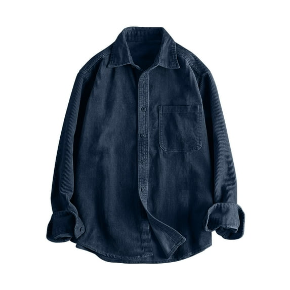 Taqqpue Long Sleeve Shirts for Men Corduroy Button Down Shirt Collared Plus Size Fall Tops with Pocket