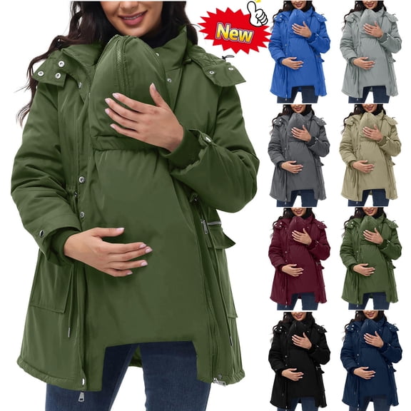 Taqqpue Maternity 3 in 1 Winter Coat Thicken Quilted Lined Warm Hooded Outwear Puffer Down Jacket Parka with Pockets