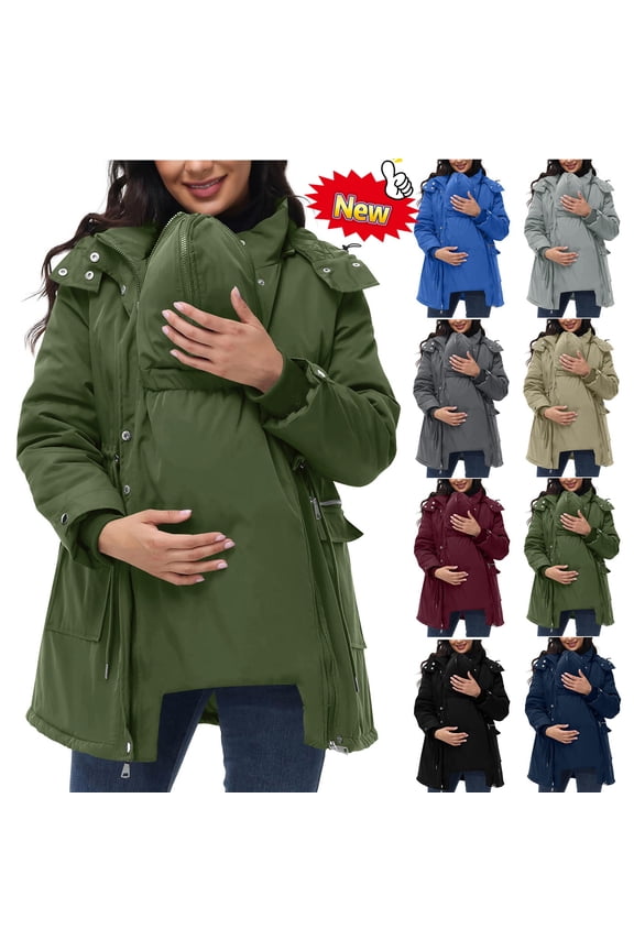 Maternity 3 in 1 Winter Coat Thicken Quilted Lined Warm Hooded Outwear Puffer Down Jacket Parka with Pockets
