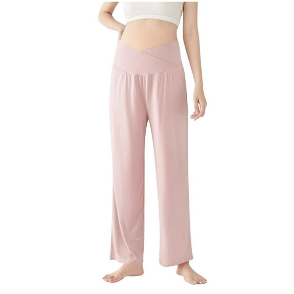 Taqqpue Maternity Dress Pants Casual Solid Color Wide Leg Lounge Trousers Over The Belly Stretchy Work Slack Pregnancy Pants