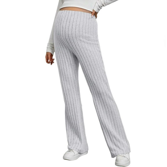 Taqqpue Maternity Pants Over the Belly Yoga Dress Work Pregnancy Pants Adjustable Waist and Slightly Flared Pants Stretchy Lounge Wide Leg Trousers with Pockets