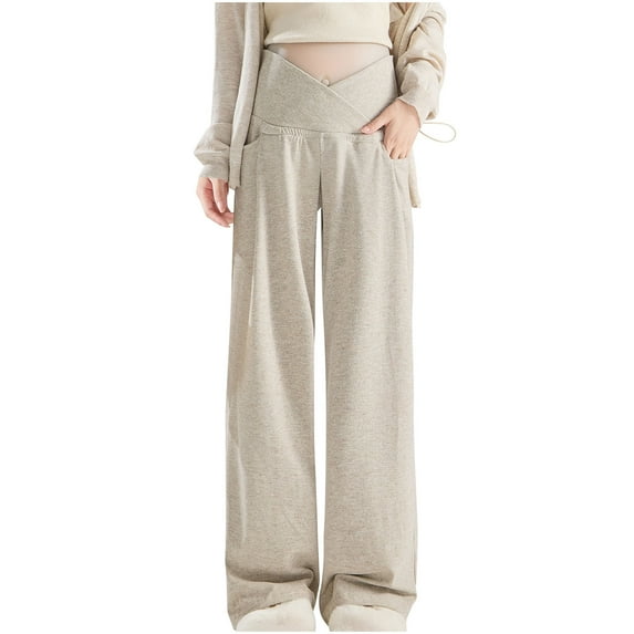 Taqqpue Maternity Pants Solid Color Over The Belly Dress Work Pregnancy Pants Stretchy Lounge Wide Leg Maternity Trousers with Pockets