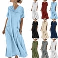 thumbnail image 1 of Taqqpue Maxi Dress for Women Short Sleeve Crew Neck Layered Ruffle Boho Casual Flowy Long Dresses Solid Color T Shirt Dress Beach Vacation A Line Sundress for Women, 1 of 10