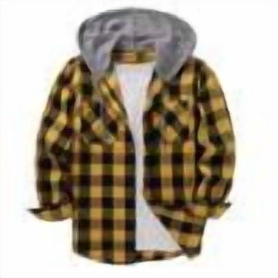 Taqqpue Men Hoodie Shirt Casual Button Down Long Sleeve Plaid Shirt Jacket Classic Drawstring Plus Size Shacket Coats with Pockets