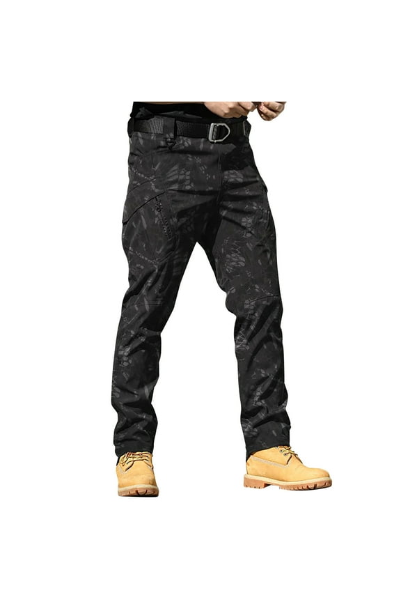 Men's Camo Cargo Pants Summer Elastic Waist Drawstring Military Army Long Trousers Relaxed Fit Casual Work Pants with Multi Pockets