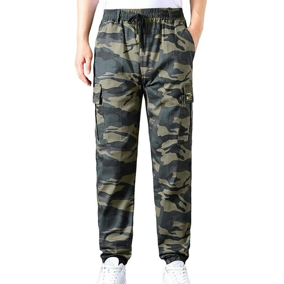 Taqqpue Men's Camo Jogger Pants Elastic Waist Drawstring Military Army Cargo Pants Leg-Bound Tapered Casual Camouflage Tactical Pants