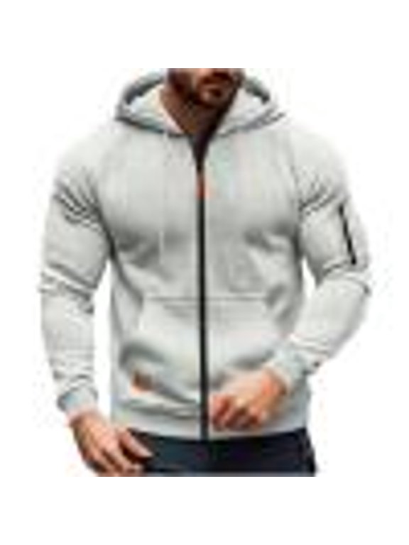 Men's Cargo Jackets Solid Color Multiple Pockets Sports Ditness Training Full Zip Hooded Jacket Loose Fit Plus Size Hoodies Outwear for Men