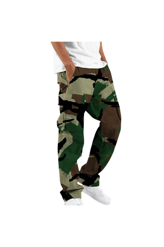 Men's Cargo Pants Casual Straight Legs Military Army Camo Cotton Work Pants Relaxed Fit Stretch Long Trousers with Pockets