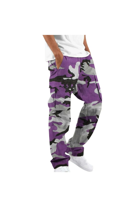 Men's Cargo Pants Casual Straight Legs Military Army Camo Cotton Work Pants Relaxed Fit Stretch Long Trousers with Pockets
