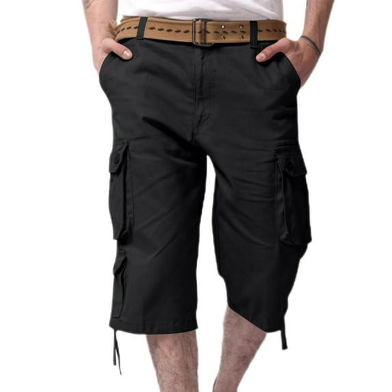 Taqqpue Men's Cargo Shorts 3/4 Relaxed Fit Work Shorts 7 Pockets Cotton Elastic Waist Summer Hiking Shorts Knee Capri Cargo Shorts