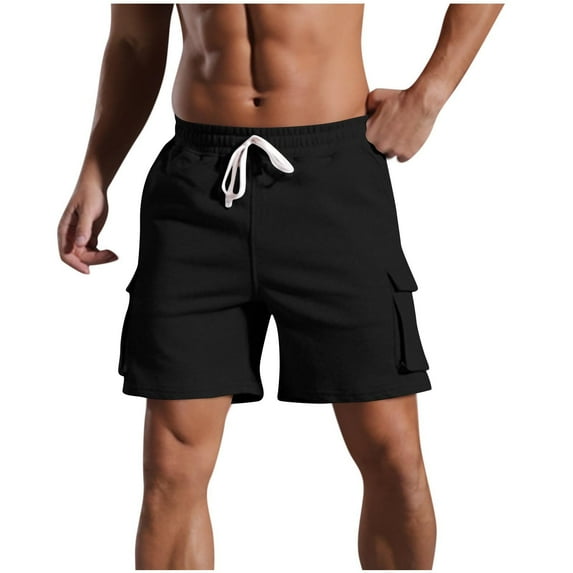 Taqqpue Men's Cargo Shorts Casual Solid Color Short Elastic Waist Drawstring Hiking Shorts Outfits Vacation Beach Shorts with Pockets