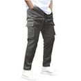 thumbnail image 1 of Taqqpue Men's Cotton Cargo Pants Solid Color Relaxed Fit Elastic Waist Drawstring Casual Pants Stretch Work Cargo Pant with Pockets, 1 of 5