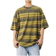 thumbnail image 1 of Taqqpue Men's Cotton Striped Shirts 3/4 Sleeve Oversized Harajuku Loose Crew Neck Summer Casual Streetwear Pullover Tee Tops, 1 of 5