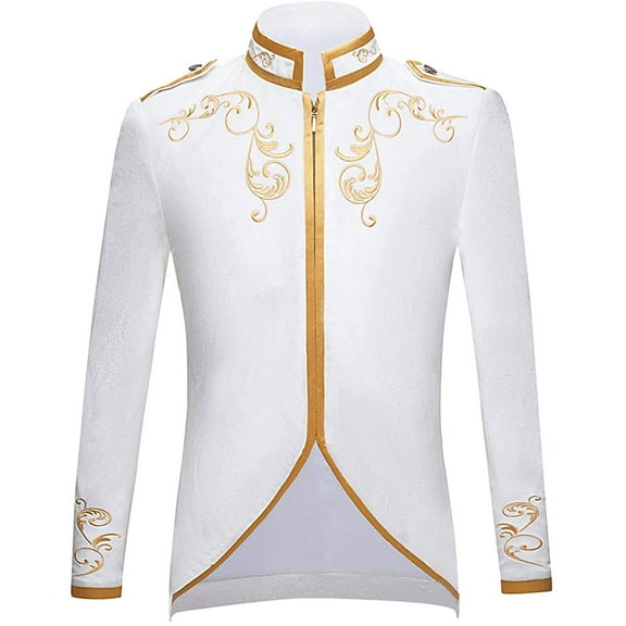 Taqqpue Men's Fashion Coat Halloween Retro England Style Zippers Stitching Suit Gold Embroidered Long Sleeve Tuxedo Jacket