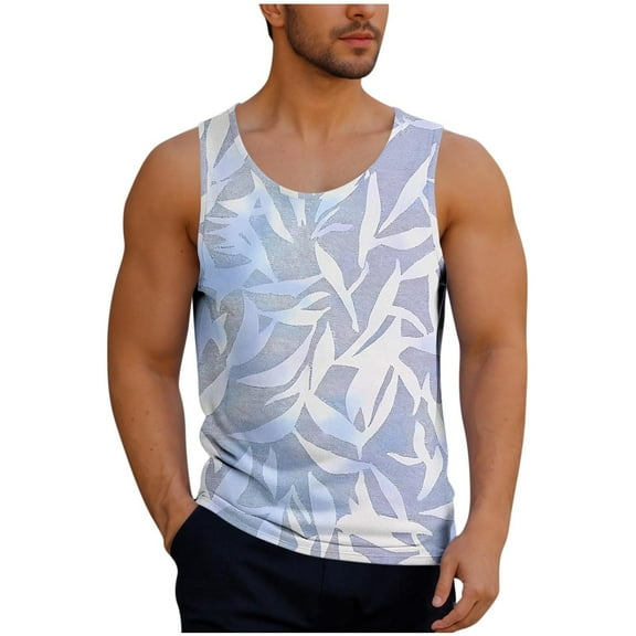 Taqqpue Men's Floral Tank Tops Crew Neck Sleeveless Tees Quick Dry All Over Print Casual Sport T-Shirts Hawaii Beach Vacation