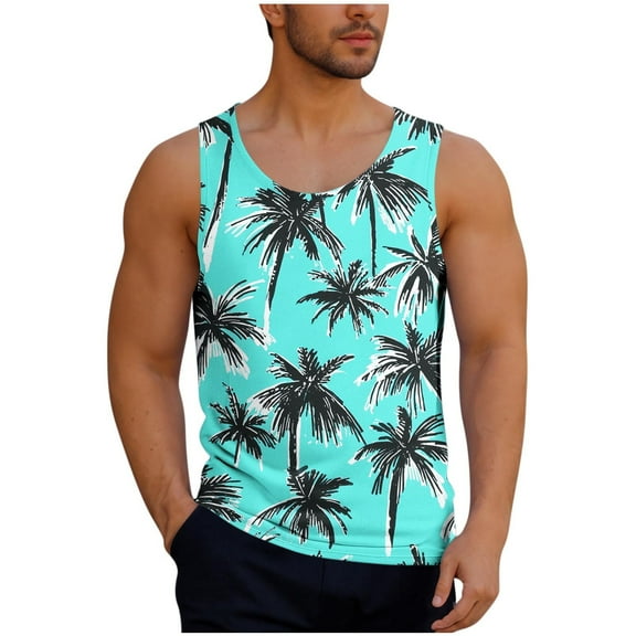 Taqqpue Men's Floral Tank Tops Crew Neck Sleeveless Tees Quick Dry All Over Print Casual Sport T-Shirts Hawaii Beach Vacation