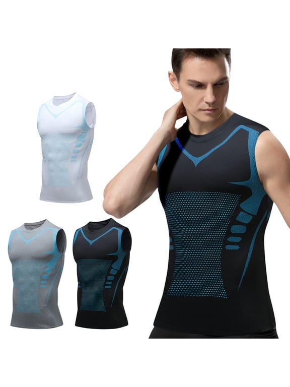 Men's Gym Tank Tops, Moisture-Wicking Dry Fit Breathable Muscle Shirts Ionic Shaping Vest, Guys Men's Chest Gynecomastia Top To Build A Body Casual Beach Vacation Plus Size T Shirt for Men