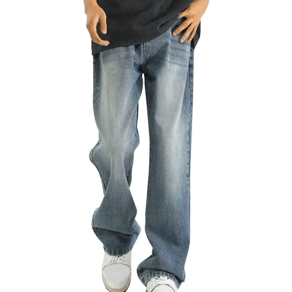 Taqqpue Men's Jeans Super Comfort Casual Relaxed Fit Classic Vintage Denim Jeans Stretch Straight-Leg Regular Fit Denim Loose Fit Classic Jeans Pants