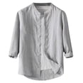 thumbnail image 1 of Taqqpue Men's Linen Shirts Casual Button Down Long Sleeve Shirt Striped Band Collar Solid Lightweight Shirts, 1 of 3
