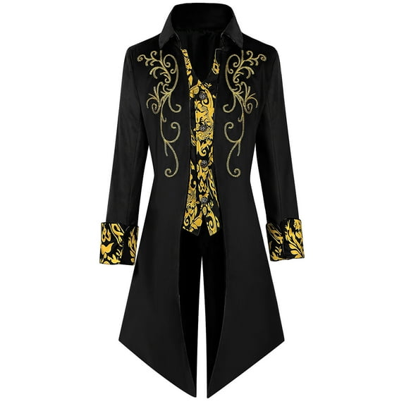 Taqqpue Men's Medieval Tailcoat Jacket Embroidery Vintage Gothic Steampunk Tuxedo Halloween Victorian Literature Retro Costume Coat Uniform