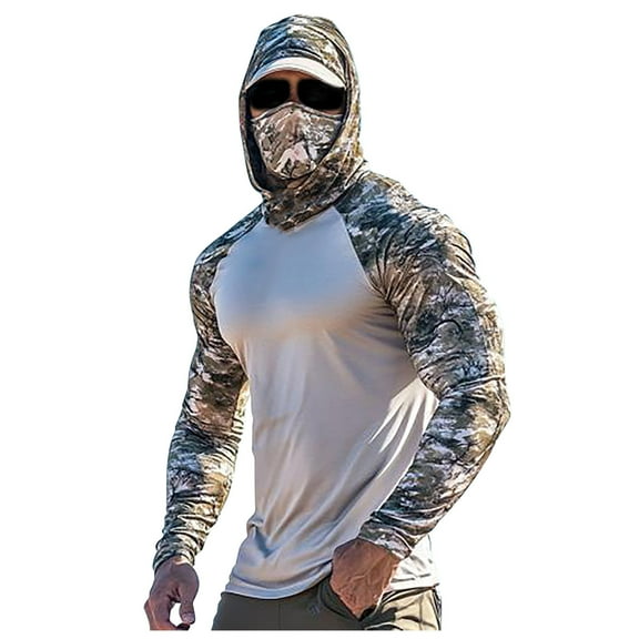 Taqqpue Men's Performance Fishing Hoodie Shirt - UPF 50  Sun Protection Long Sleeve Thumbholes Shirts with Neck Gaiter