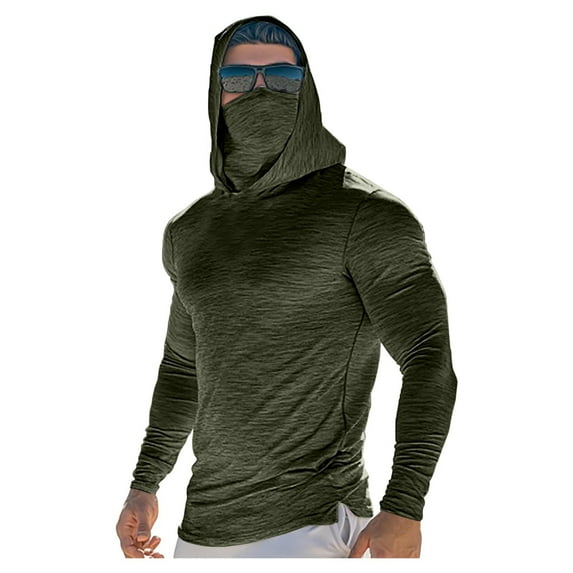 Taqqpue Men's Performance Fishing Hoodie UPF 50+ UV Sun Protection Long Sleeve Shirts Solid Color Sun Hooded Shirt with Mesh Face Mask