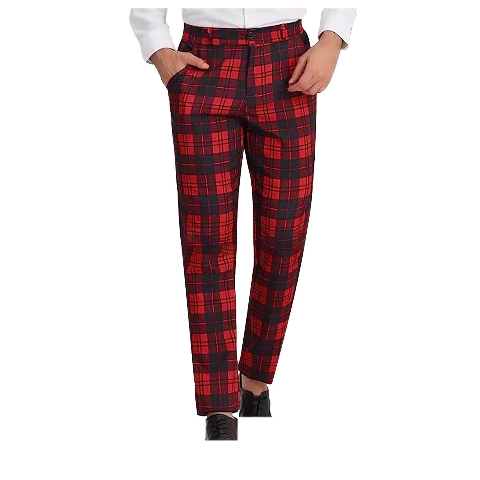 Taqqpue Men's Plaid Dress Pants Casual Skinny Fit Color Block Pencil