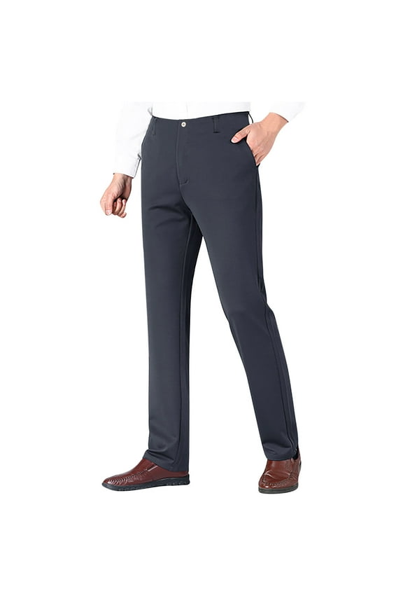 Men's Premium Stretch Dress Pants Slim Fit Suit Pants Classic Fit Wrinkle-Resistant Pleated Chino Pant Straight Fit Front Pant