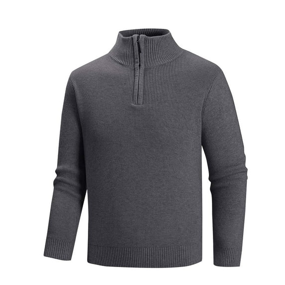 Taqqpue Men's Quarter Zip Up Sweaters Solid Color Long Sleeve Pullover Shirts Casual Slim Fit Lightweight Sweaters for Men