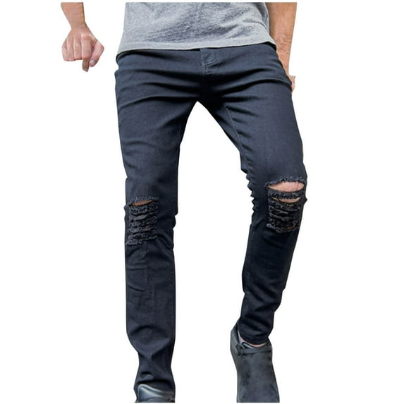 Taqqpue Men's Ripped Distressed Destroyed Straight Leg Stretch Skinny Fashionable Slim Fit Denim Jeans Pants